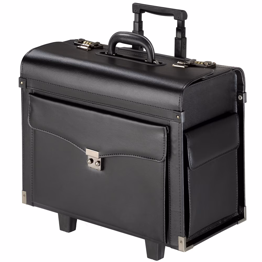 tectake® Pilotenkoffer, aus Kunstleder mit abgerundeten Metallecken, 2 Zahlenkombinationsschlösser, 46 x 24 x 43 - 100 cm