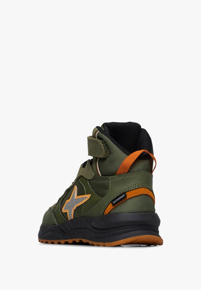 CHEWINGUM JUNIOR WP.Sneakers aus Leder und technischem Gewebe, Militärgrün
