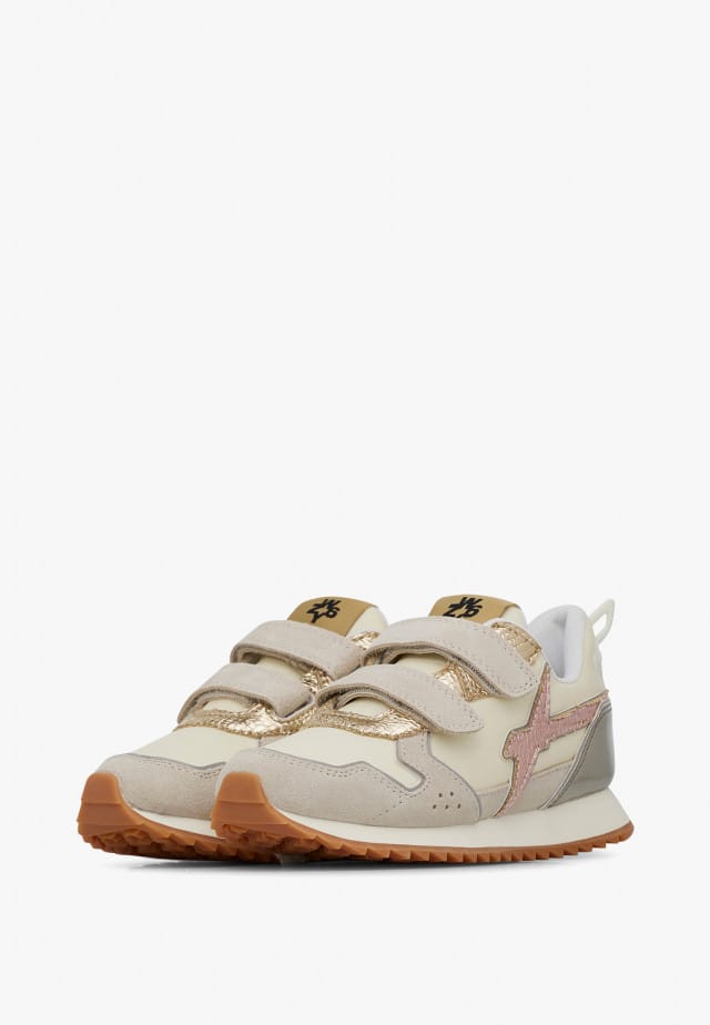 JET VL-J.Sneakers aus technischem Gewebe und Veloursleder, Beige-Rosa