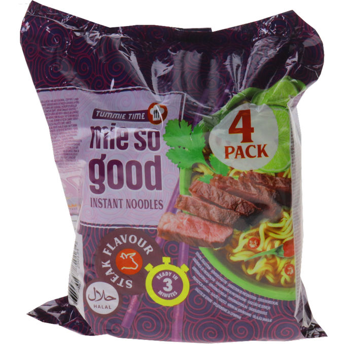 Mie So Good Instant Noodles Steak, 4er Pack, 240g von Tummie Time