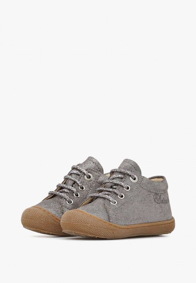 NATURINO COCOONLauflernschuhe aus Veloursleder in Glitter-Optik, Weiß-Silber