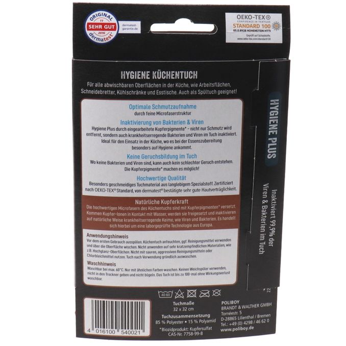 Kupfer-Mikrofaser Küchentuch Hygiene Plus, 1 Stk. von Poliboy