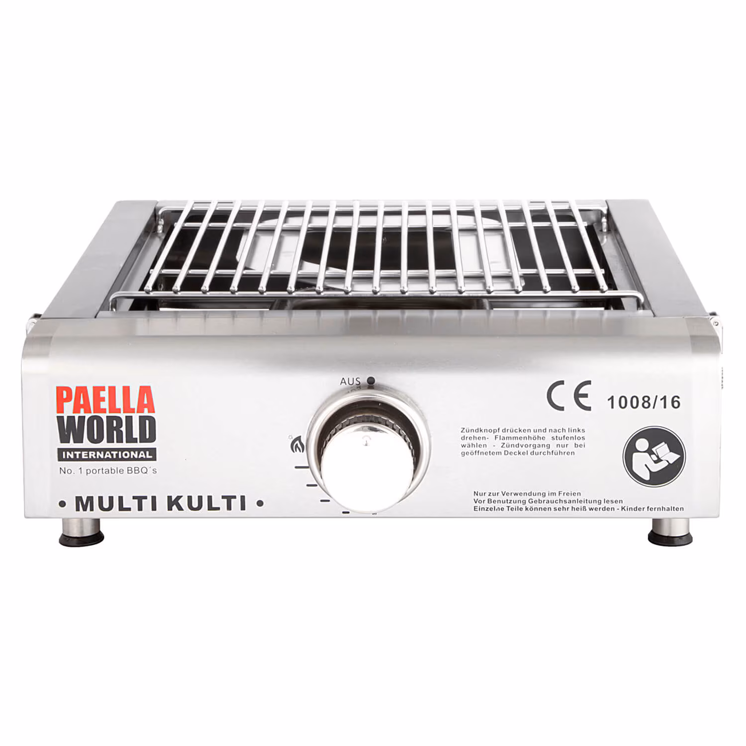 Leichter und portabler Multi-Kulti® Grill mit Zubehör - 42x51x25 cm, 3,8 kW, Edelstahl, Backhaube mit Thermometer, Gasbetrieb