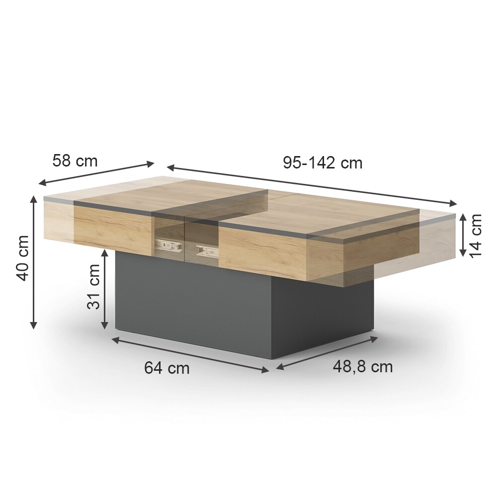 Vicco Couchtisch Boto Anthrazit Eiche 95 x 40 ausziehbar
