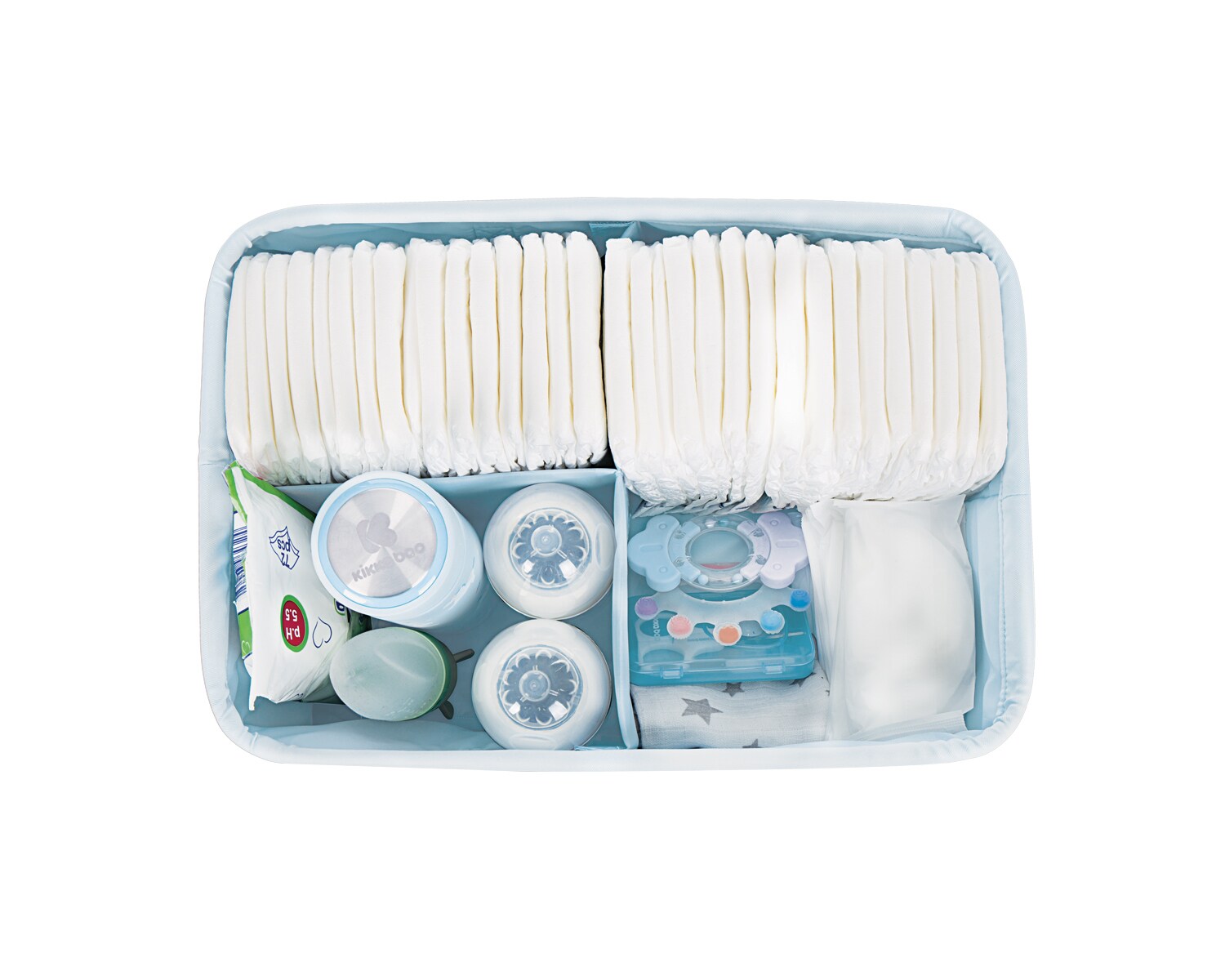 Kikkaboo Wickeltasche Bear with me, Korb, Windelorganizer, faltbar, lange Griffe blau