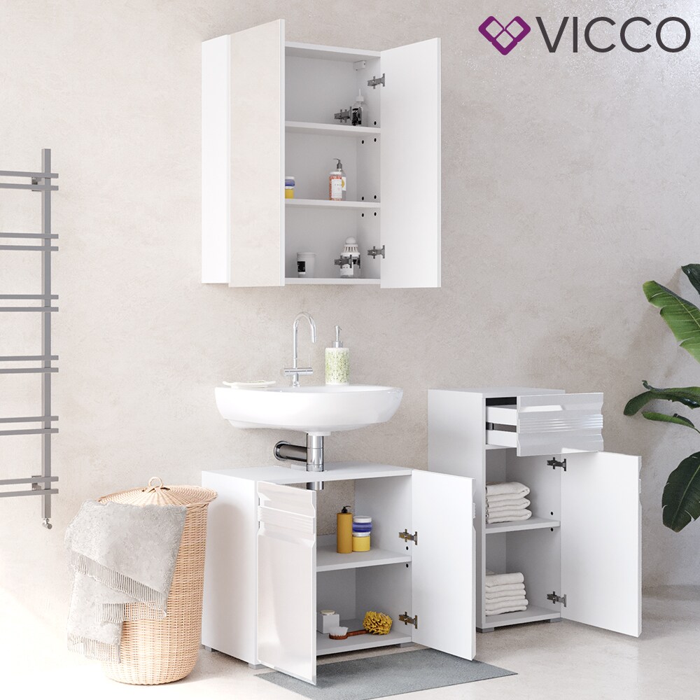 VICCO Badmöbelset FREDDY Spiegelschrank Unterschrank Midi weiß hochglanz Bad