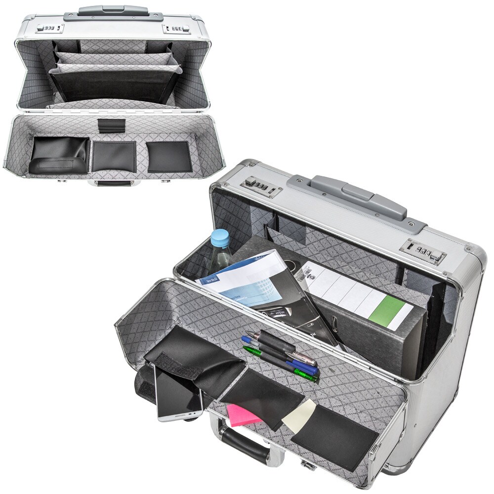 tectake® Pilotenkoffer, aus Aluminium mit abgerundeten Ecken, 2 Zahlenkombinationsschlösser, 47 x 25 x 39 cm