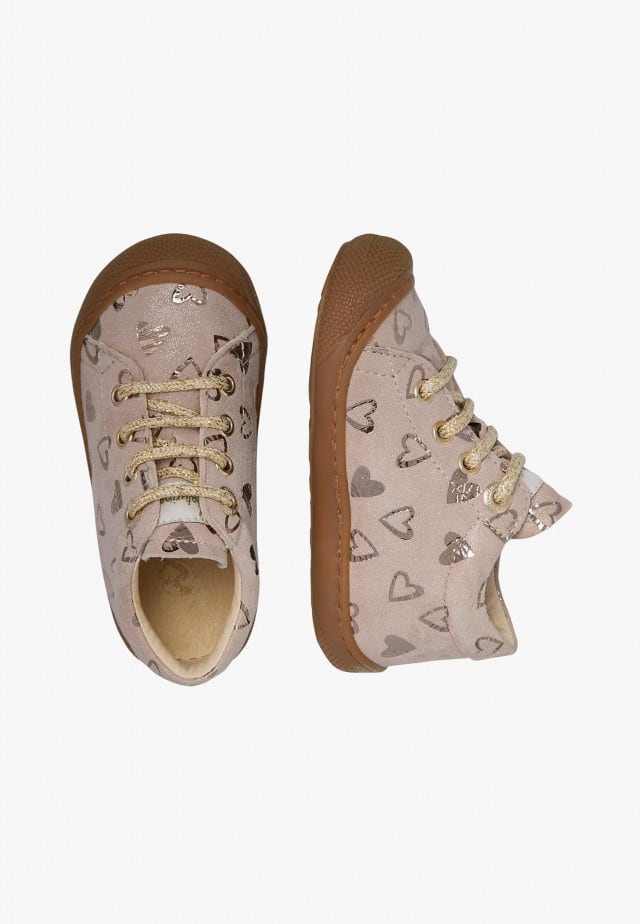 NATURINO COCOONLauflernschuhe aus Veloursleder mit Glitzerherzen, Taupe