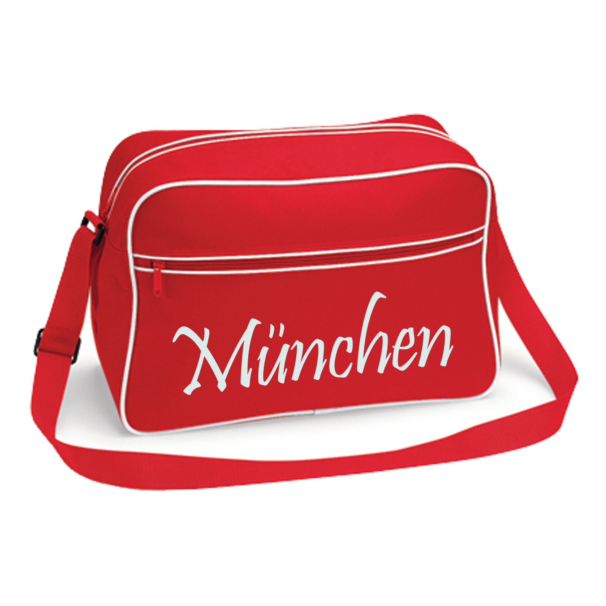multifanshop® Retrotasche - München rot - Schriftzug - Druck weiß