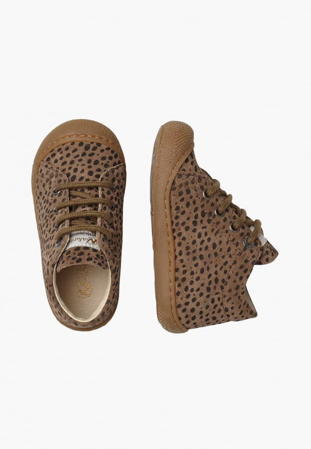 NATURINO COCOONLauflernschuhe aus Veloursleder mit Leoparden-Print, Tabak