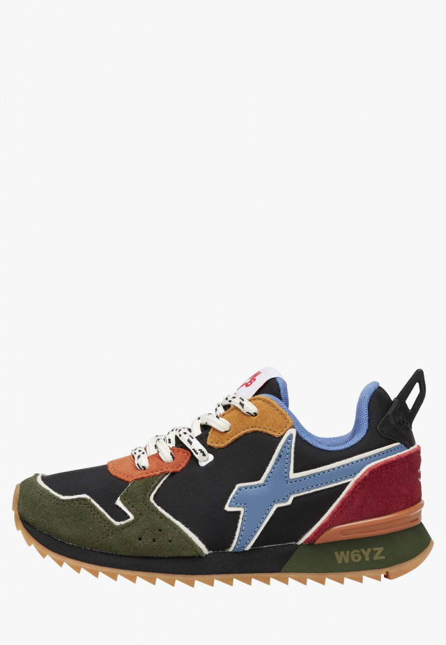 JET-J.Sneakers aus technischem Gewebe und Veloursleder, Militär-Schwarz