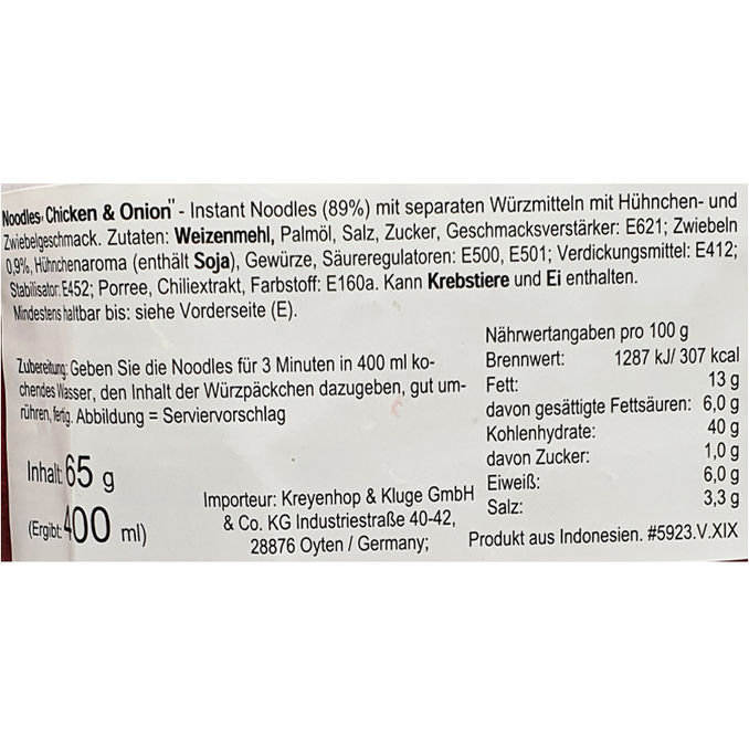 Instantnudeln Chicken Onion, 5er Pack, 4x65g von mi ABC