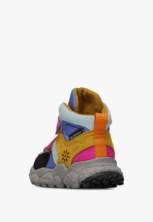 RIKU JUNIOR WP VL.Hohe Sneakers aus Kunstleder und technischem Gewebe, Himmelblau-Fuchsia