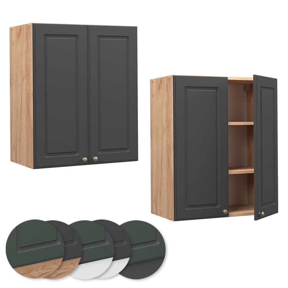 Vicco Hängeschrank Küchenschrank Küchenmöbel Fame-Line Eiche Anthrazit-Gold Landhaus 60 cm Küche Einbauküche Hängeschrank Drehtür Einlegeboden Küchenzeile