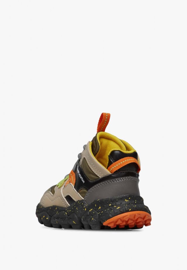 YAMANO 3 HIGH JUNIOR.Hohe Sneakers aus Kunstleder und technischem Gewebe, Militärgrün-Grau