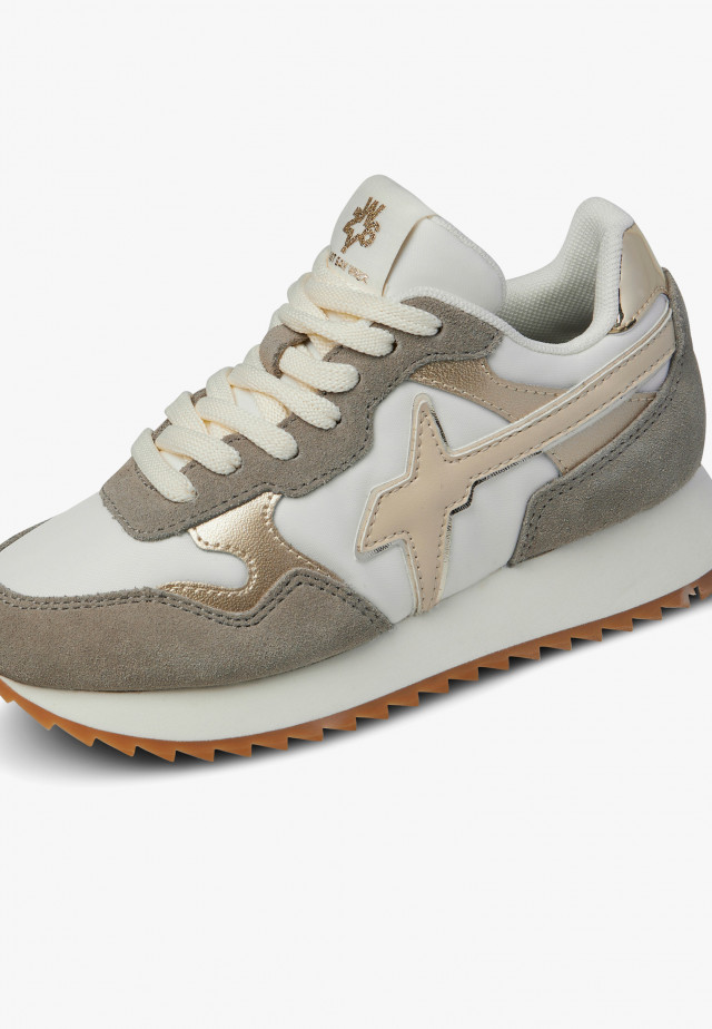 YAK-J.Sneakers aus Veloursleder und technischem Gewebe, Braun-Weiß