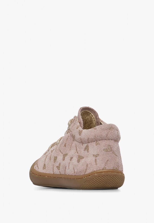 NATURINO COCOONLauflernschuhe aus Veloursleder mit Glitzerherzen, Rosa-Platin