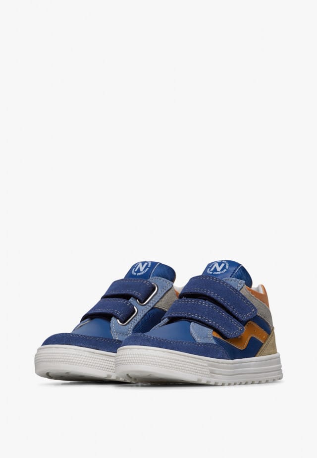 NATURINO MIZAR VL.Sneakers aus Leder un technischem Gewebe, Blau-Orange