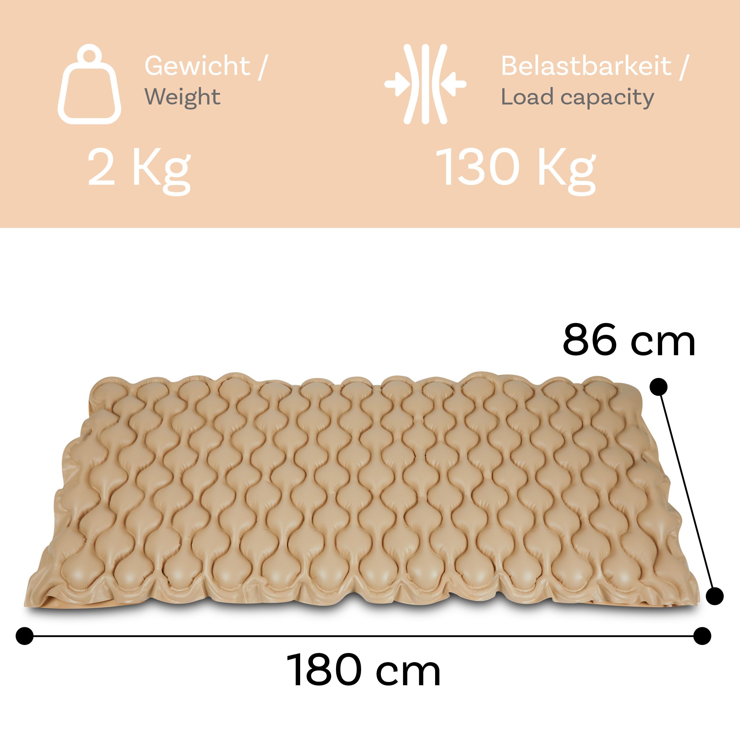 Pulox ADM-130 - Antidekubitusmatratze mit Pumpe - Wechseldruckauflage - bis 130 kg - Beige