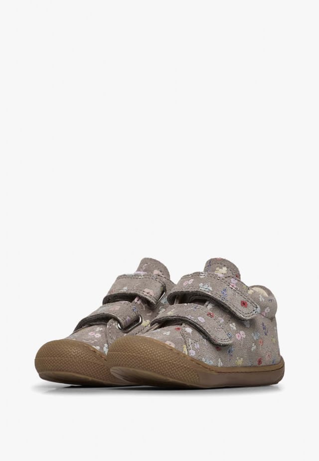 NATURINO COCOON VLLauflernschuhe aus Veloursleder mit Blumenprint, Dunkelgrau