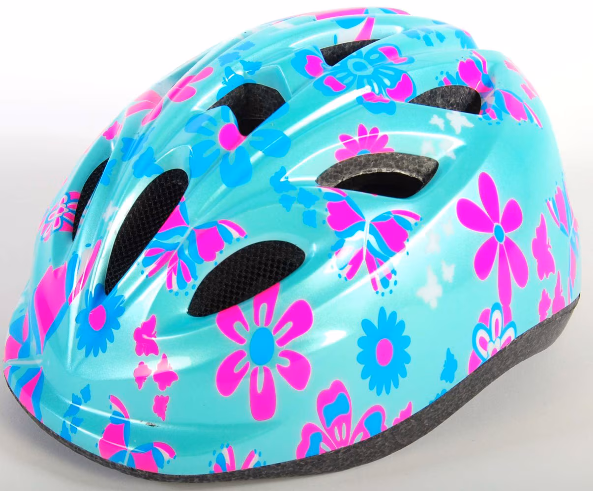 Kinder-Fahrradhelm XS in Grün mit Rosa Blumen 47-51 cm