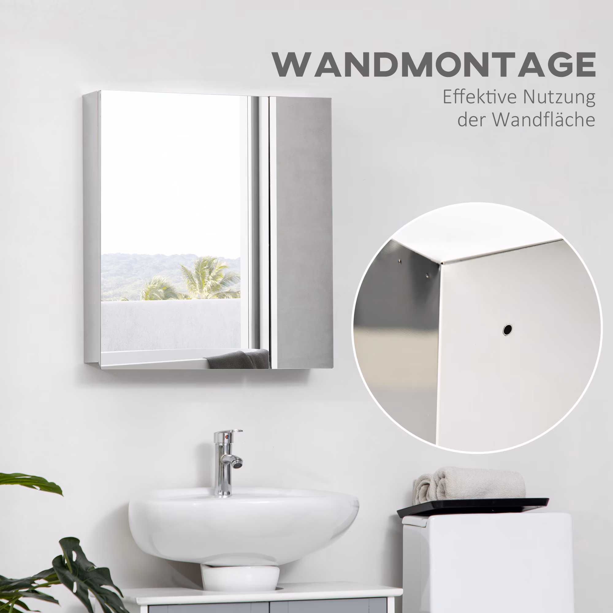 kleankin Spiegelschrank mit Soft-Close-Funktion silber 54L x 13B x 60H cm