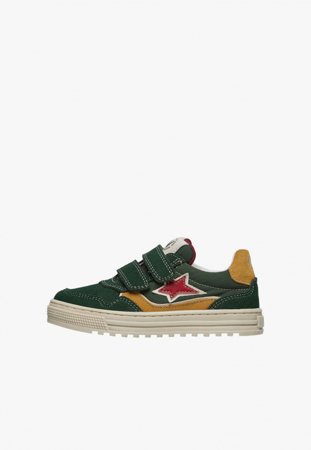 NATURINO HESS 3 VL.Sneakers aus Veloursleder und technischem Gewebe, Dunkelgrün-Kürbis