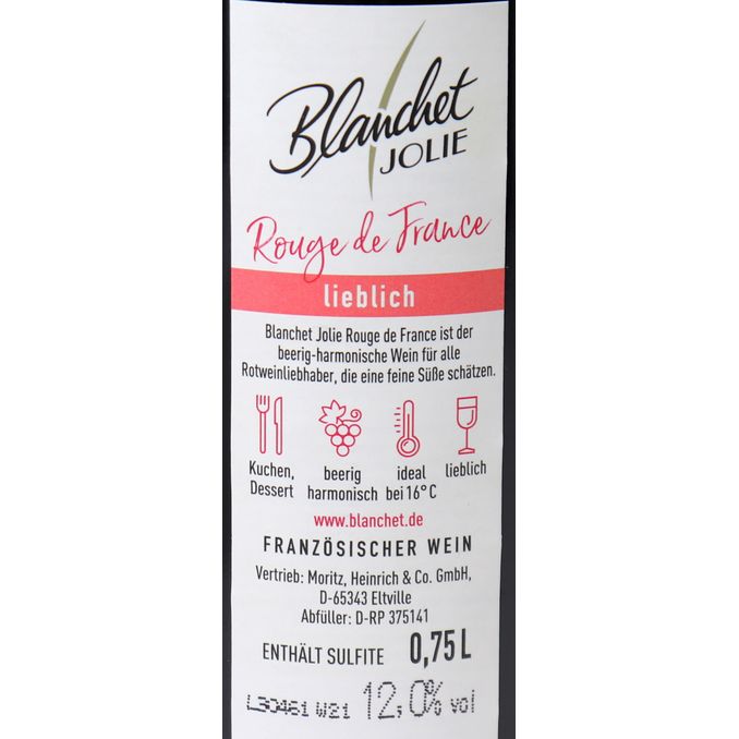 Rotwein lieblich 12%, 0,75L von Blanchet
