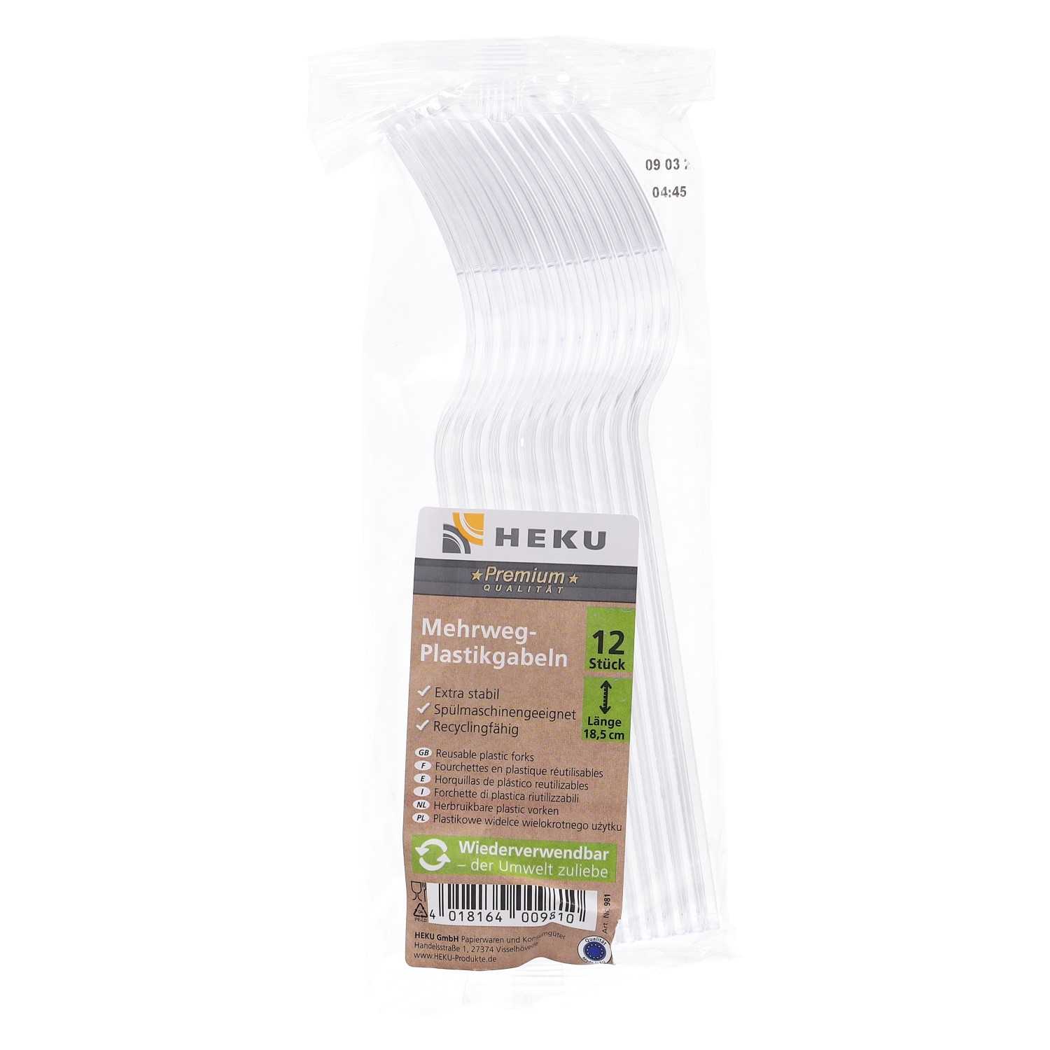 Heku Mehrweg-Plastikgabeln Premium Qualität transparent 12er