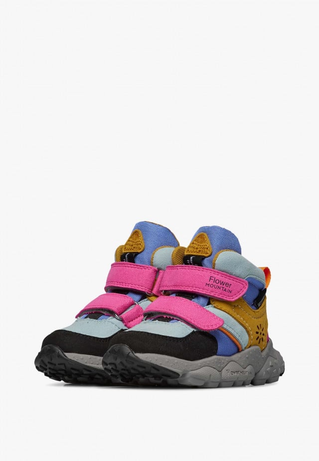 RIKU JUNIOR WP VL.Hohe Sneakers aus Kunstleder und technischem Gewebe, Himmelblau-Fuchsia