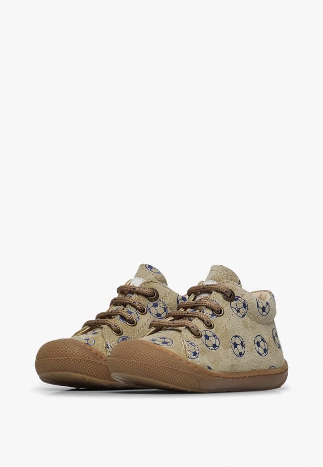 NATURINO COCOONLauflernschuhe aus Veloursleder mit Fußball-Print, Grau-Blau