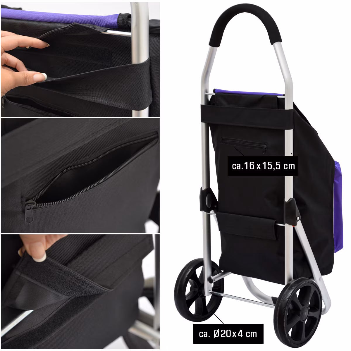 52L Einkaufstrolley Kühlfach Faltbarer Einkaufsroller XL Shopping Trolley Lila