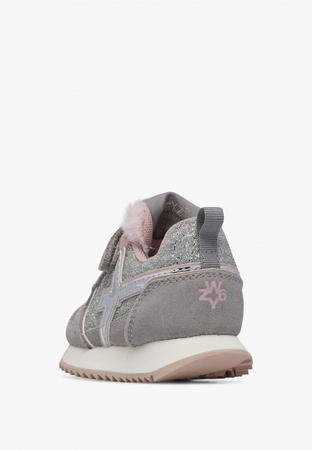 JET-BABY.Sneakers aus technischem Gewebe und Veloursleder, Silber