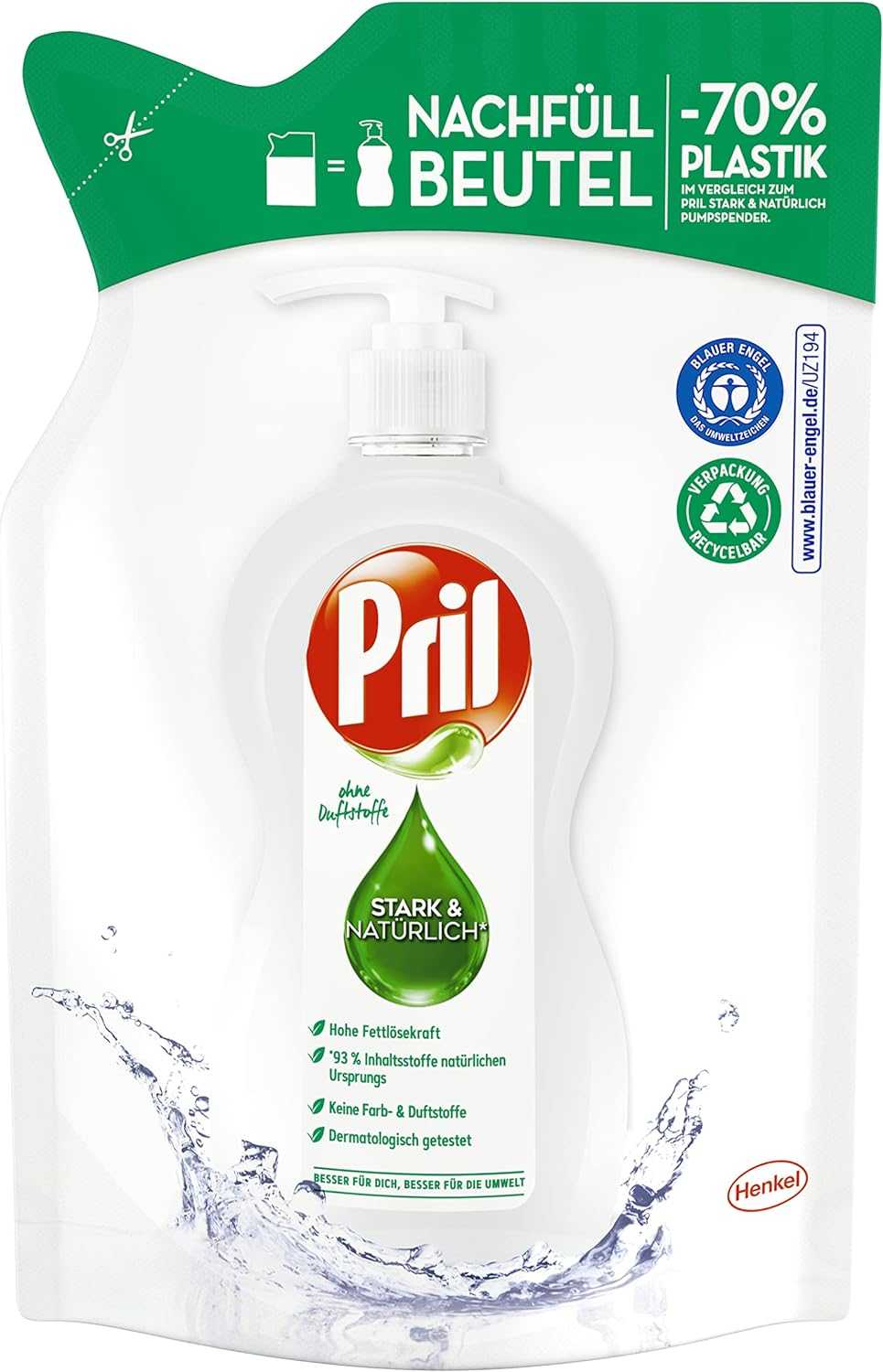 Pril Spülmittel 420 ml ohne Duftstoffe Nachfüllpack