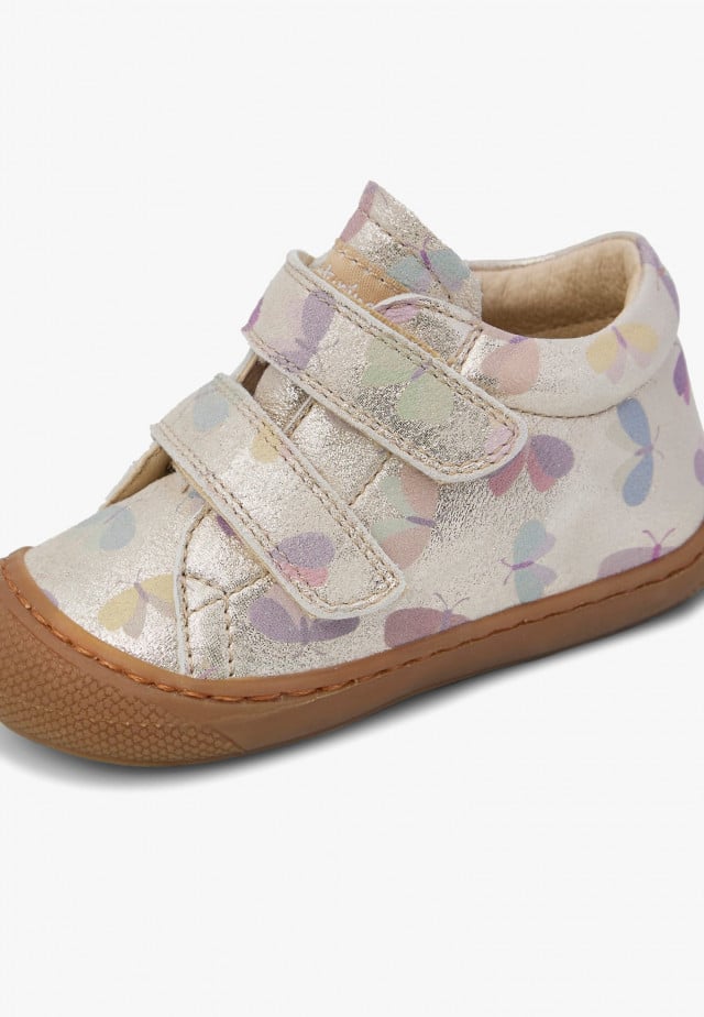 NATURINO COCOON VLLauflernschuhe aus Metallic-Leder mit Schmetterlingen, Platin