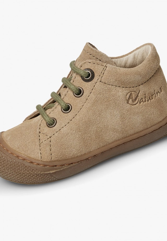 NATURINO COCOONLauflernschuhe aus Veloursleder, Beige-Militärgrün