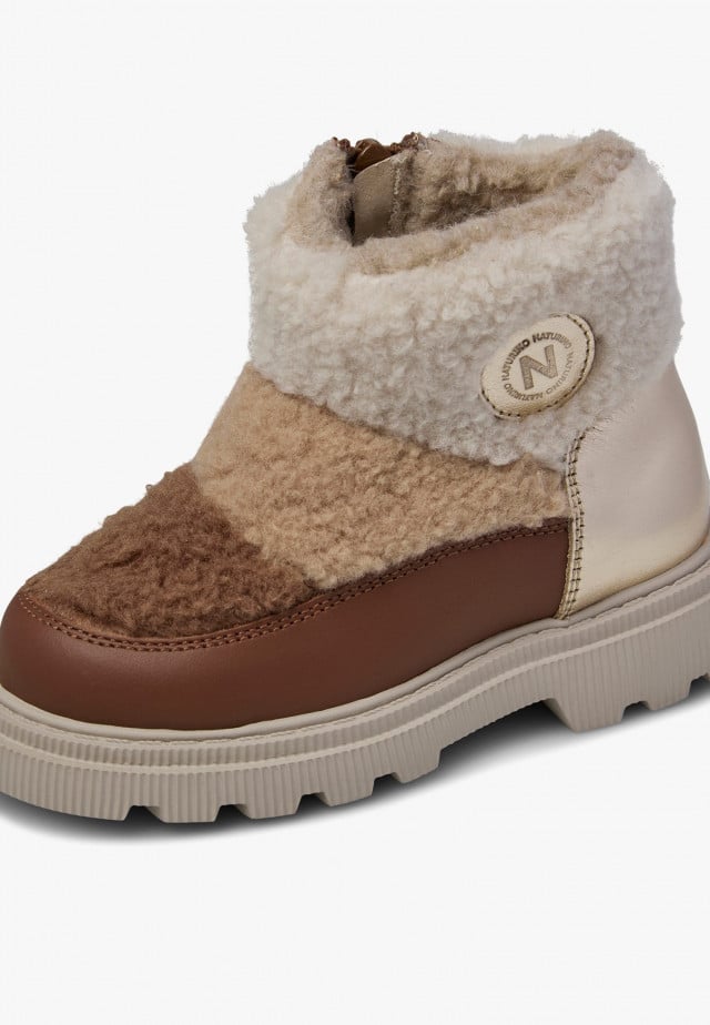 NATURINO GHITAStiefeletten aus Leder und Wolle, Braun-Creme