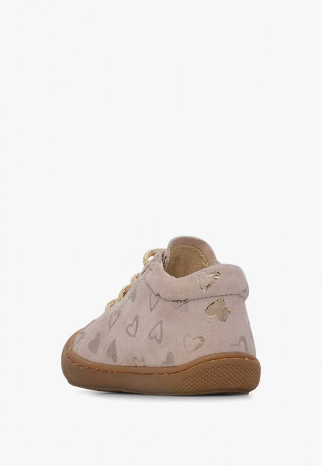 NATURINO COCOONLauflernschuhe aus Veloursleder mit Glitzerherzen, Taupe