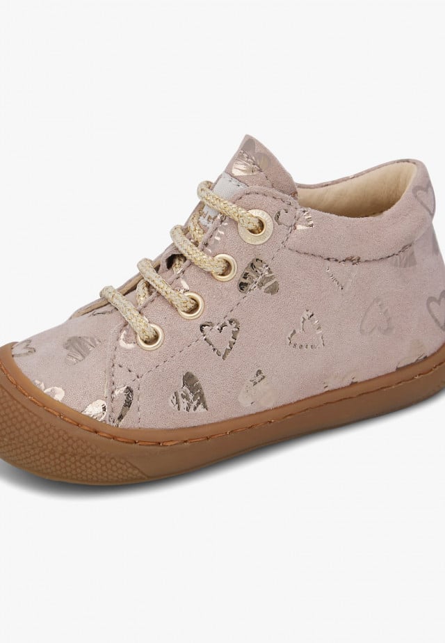NATURINO COCOONLauflernschuhe aus Veloursleder mit Glitzerherzen, Taupe