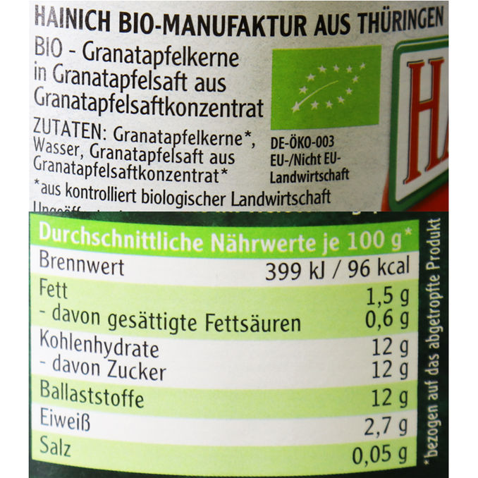 BIO Granatapfelkerne, 190g von Hainich