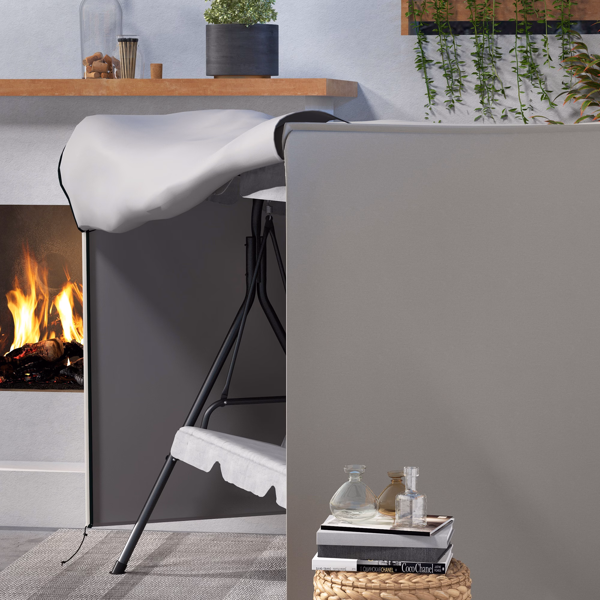 Outsunny Abdeckhaube für Hollywoodschaukeln mit Reißverschluss grau 205L x 124B x 164H cm
