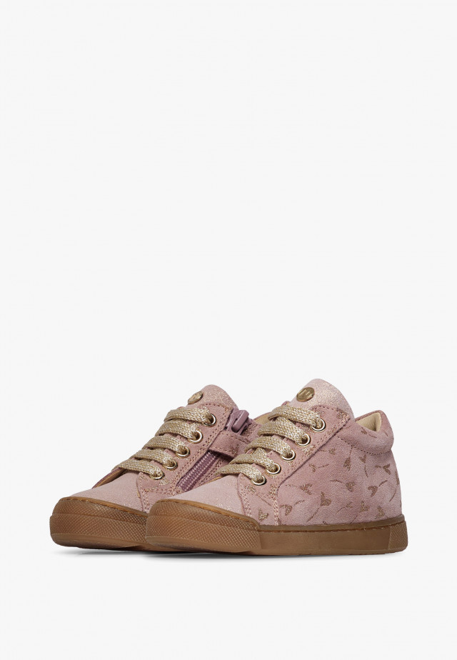 NATURINO DORD ZIPSneakers aus Veloursleder mit Glitzerherz-Print, Rosa-Platin
