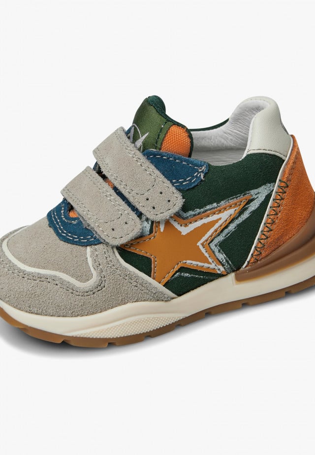 NATURINO ROY VL.Sneakers aus Veloursleder und technischem Gewebe, Taupe-Dunkelgrün