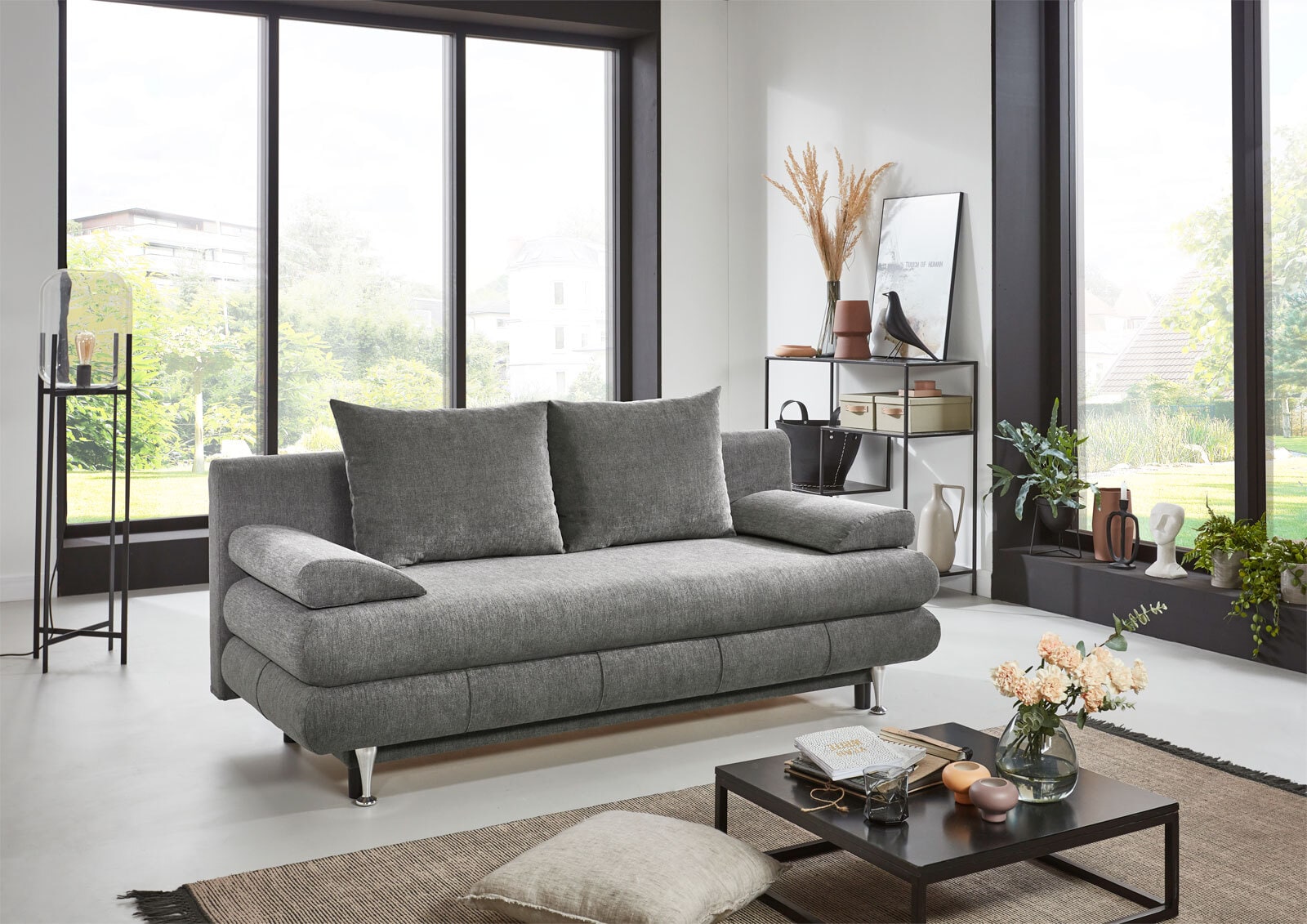Schlafsofa Benfeld 196x93x92 cm Webstoff grau