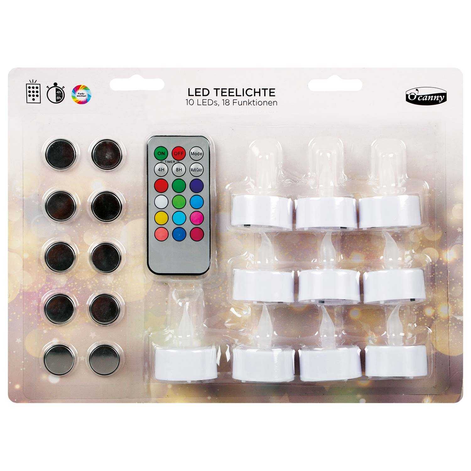 O’canny LED Teelichte mit Timer und Farbwechsel inkl. Fernbedienung 10er