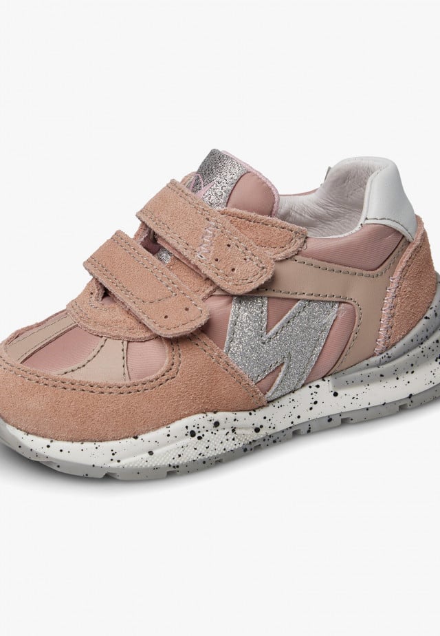 NATURINO ZIMMY VL.Sneakers aus Veloursleder und technischem Gewebe mit Glitzer, Puderrosa
