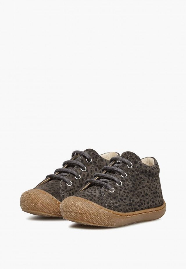 NATURINO COCOONLauflernschuhe aus Veloursleder mit Leoparden-Print, Anthrazit