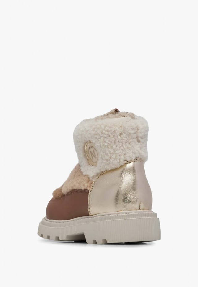 NATURINO GHITAStiefeletten aus Leder und Wolle, Braun-Creme