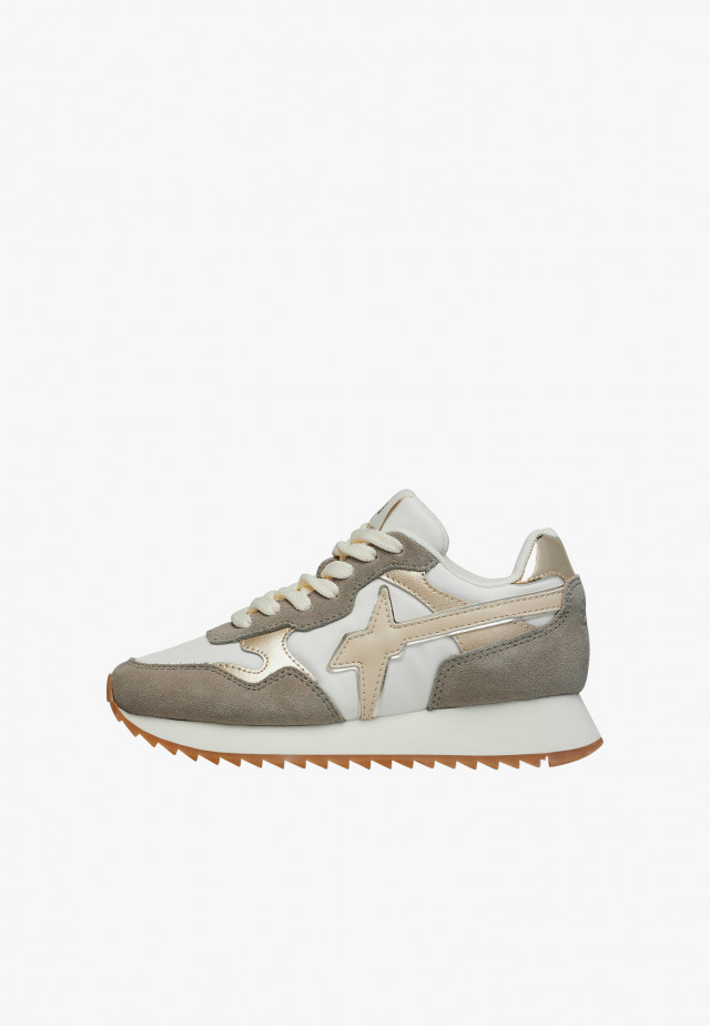 YAK-J.Sneakers aus Veloursleder und technischem Gewebe, Braun-Weiß
