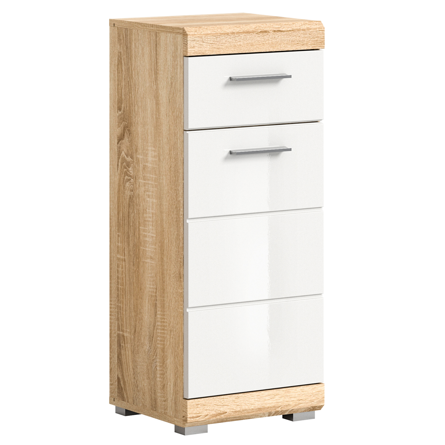 Standschrank LAMBADA - Sonoma Eiche-weiß Hochglanz - 37 cm